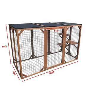 180cm Large Cat Enclosure Wooden Outdoor Cage with 3 Platforms