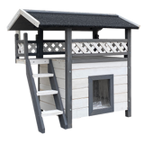 Cat House Weatherproof 2-Story Indoor Outdoor Wooden Shelter Bitumen Roof