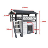 Cat House Weatherproof 2-Story Indoor Outdoor Wooden Shelter Bitumen Roof