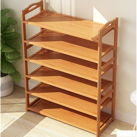 6 Layers Natural Wood Bamboo Shelf Entryway Storage Shoe Rack Home Furniture