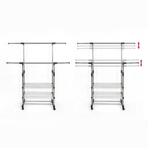 Heavy Duty Commercial Garment Rack Double Bar Rolling Collapsible Clothing Shelf