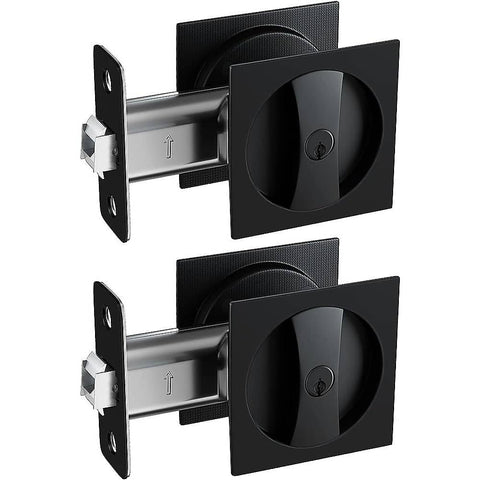 2x Contemporary Entry Square Pocket Door Hardware with Key