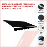 Motorised Outdoor Folding Arm Awning Retractable Sunshade Canopy Black 3.0m x 2.5m