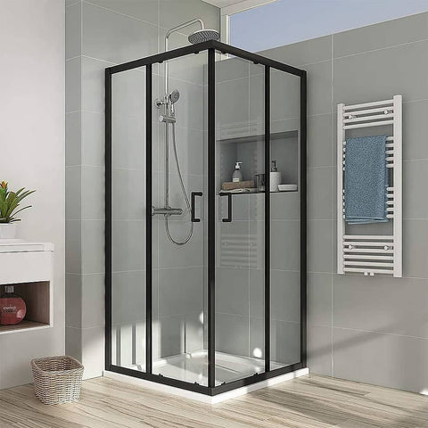 Adjustable 900x1200mm Double Sliding Door Glass Shower Screen in Black