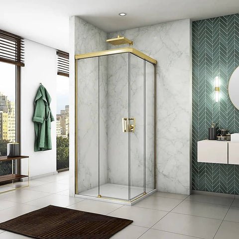 Adjustable 900x900mm Double Sliding Door Glass Shower Screen in Gold