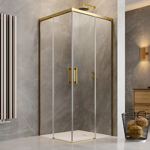 Adjustable 1000x1000mm Double Sliding Door Glass Shower Screen in Gold