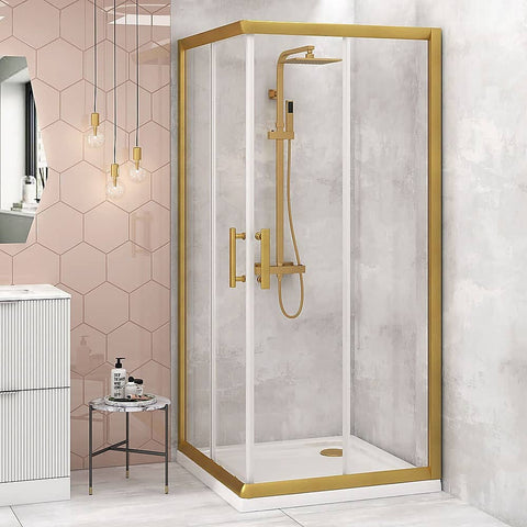 Adjustable 900x1000mm Double Sliding Door Glass Shower Screen in Gold