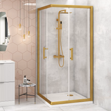 Adjustable 900x1100mm Double Sliding Door Glass Shower Screen in Gold