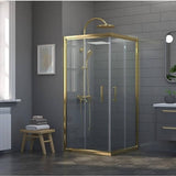 Adjustable 1100x900mm Double Sliding Door Glass Shower Screen in Gold