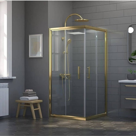 Adjustable 1100x900mm Double Sliding Door Glass Shower Screen in Gold