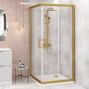 Adjustable 1200x1200mm Double Sliding Door Glass Shower Screen in Gold