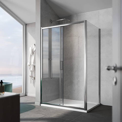 Adjustable 1300x1010mm Single Door Corner Sliding Glass Shower Screen in Chrome