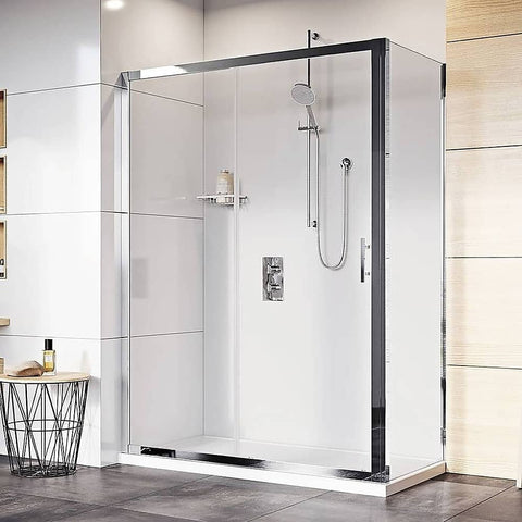 Adjustable 1500x800mm Single Door Corner Sliding Glass Shower Screen in Chrome