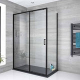 Adjustable 1400x1010mm Single Door Corner Sliding Glass Shower Screen in Black