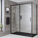 Adjustable 1500x800mm Single Door Corner Sliding Glass Shower Screen in Black