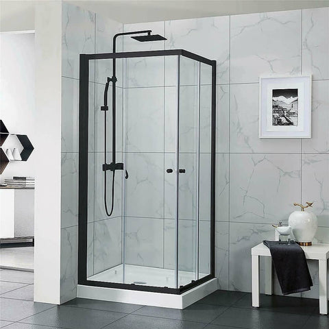 40mm Adjustable Contemporary Corner Sliding Black Shower Screen 86x80cm