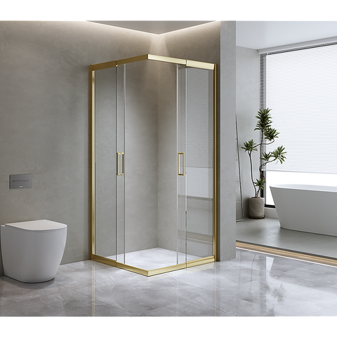 Adjustable 1200x1100mm Double Sliding Door Glass Shower Screen in Gold