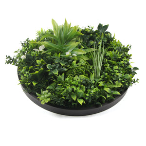 Flowering White Artificial Green Wall Disc UV Resistant 100cm (Black Frame)