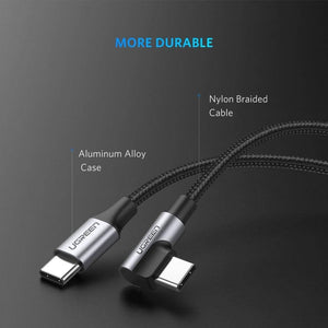 UGREEN USB-C to Angled USB 2.0 C M/M Round Cable Aluminum Shell Nickel Plating 2m (Gray Black) 50125