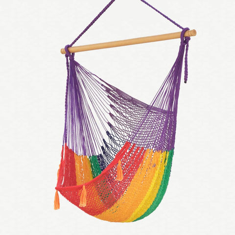 Mayan Legacy Extra Large Outdoor Cotton Mexican Hammock Chair in Rainbow Colour