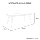 Dining Table 180cm Medium Size Solid Acacia Wooden Frame in Silver Brush Colour